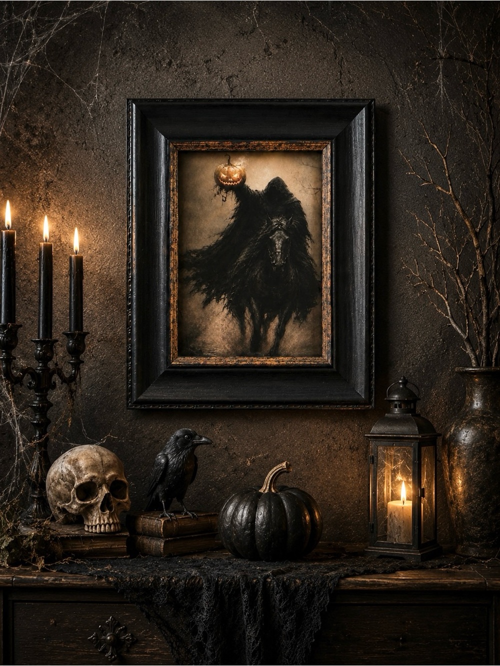 Headless Horseman Framed Art; Nice Quality Wooden Frame, Approximately 10x8